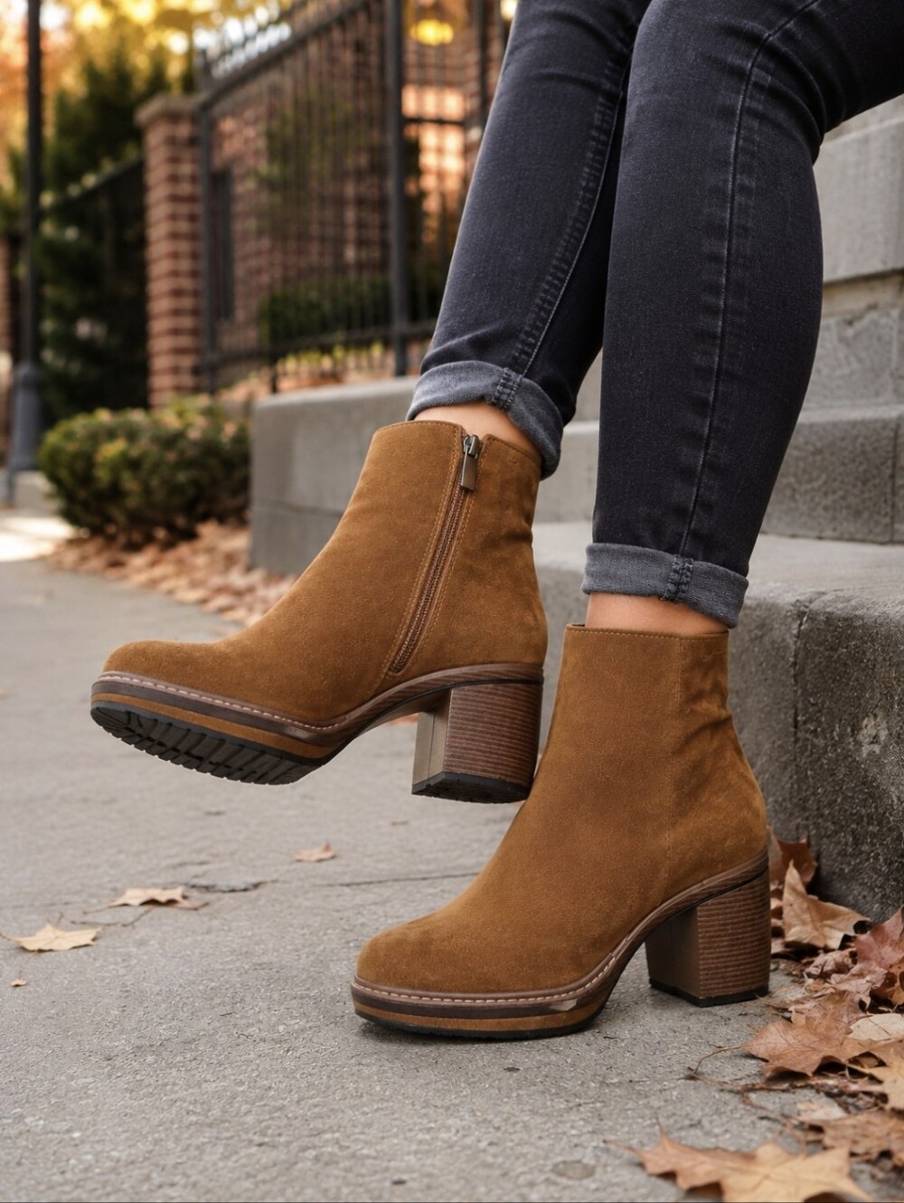 Steve Madden Shaniya Brown Suede Leather Block Heel Ankle Booties
